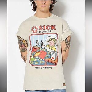 Steven Rhodes “Sick of your shit” tan graphic tee. Adult size M